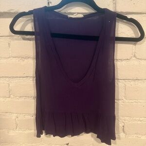 Purple V Neck Crop Top with Ruffle Bottom
